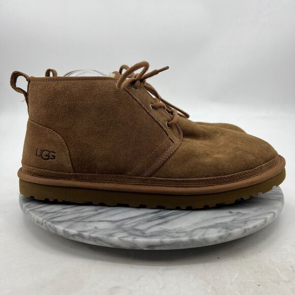 UGG Neumel Chukka Boots Mens 13 Chestnut Suede Wool Lined Lace Up Winter Shoe - Picture 2 of 12